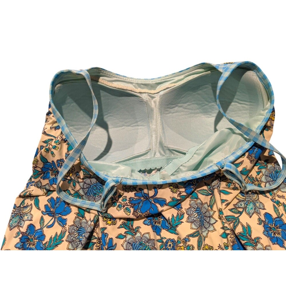 Lands' End Blouson Tankini Swim Top Sz 14 Blue Floral Paisley Gingham Pool Beach - Picture 9 of 12